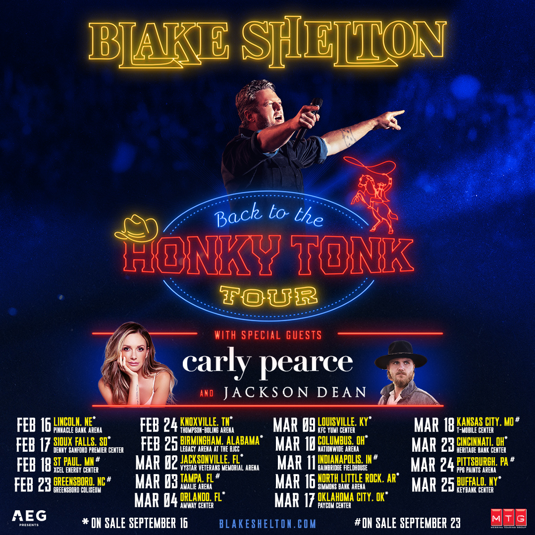 Blake Shelton Announces 2023 Back to the Honky Tonk Tour Hometown Country Music